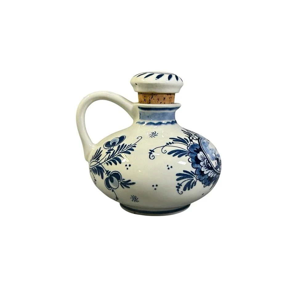 Vintage BOLS Delft Blue Decanter Jug with Stopper Hand Painted Holland Windmill